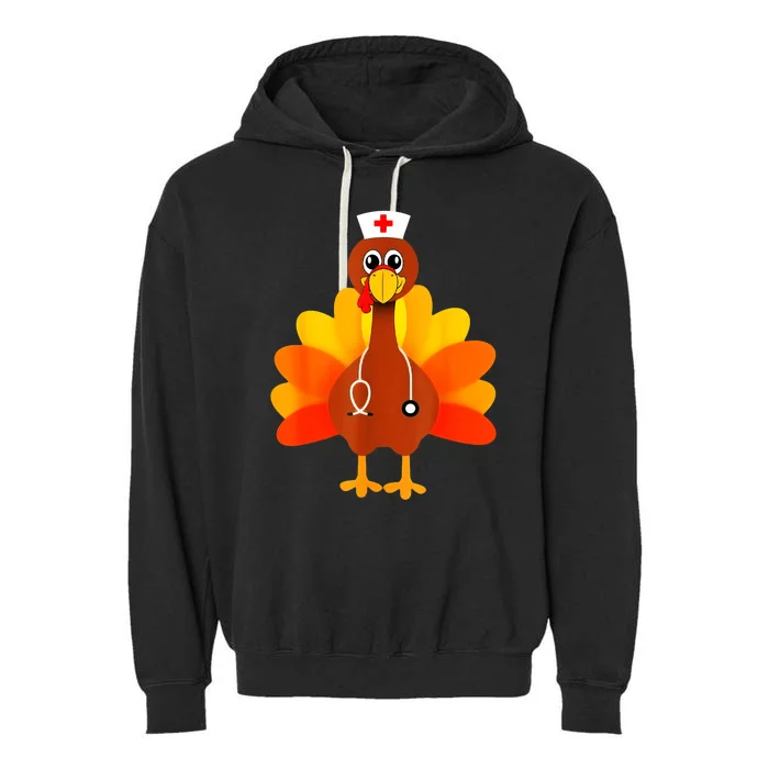 Cute Nurse Thanksgiving Turkey Garment-Dyed Fleece Hoodie