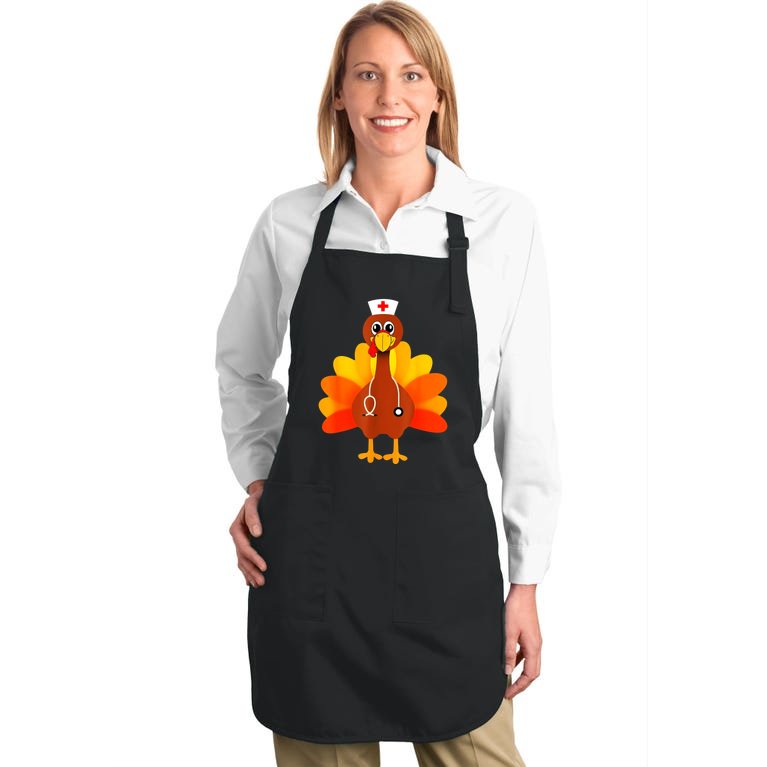 Cute Nurse Thanksgiving Turkey Full-Length Apron With Pockets