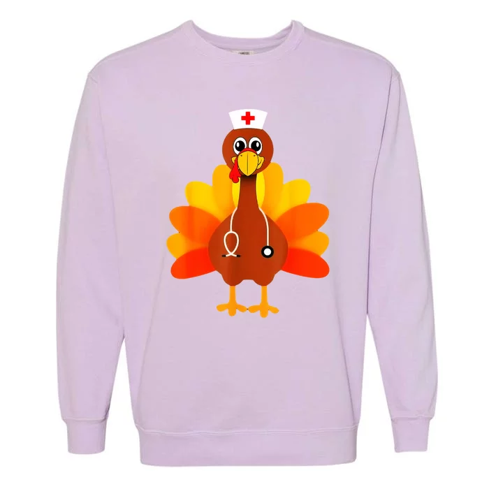 Cute Nurse Thanksgiving Turkey Garment-Dyed Sweatshirt