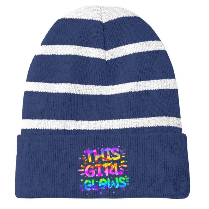 Cute Neon This Girl Glows Striped Beanie with Solid Band