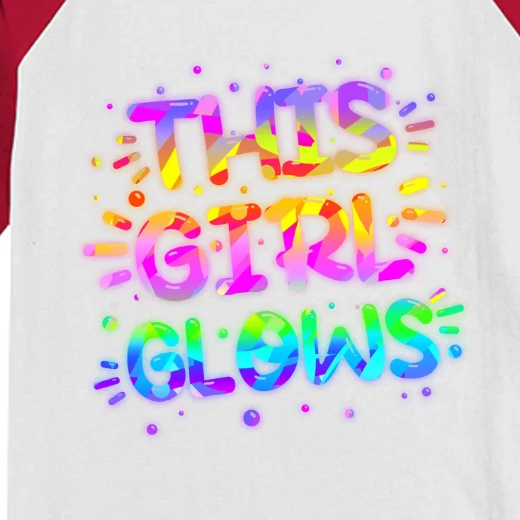 Cute Neon This Girl Glows Kids Colorblock Raglan Jersey