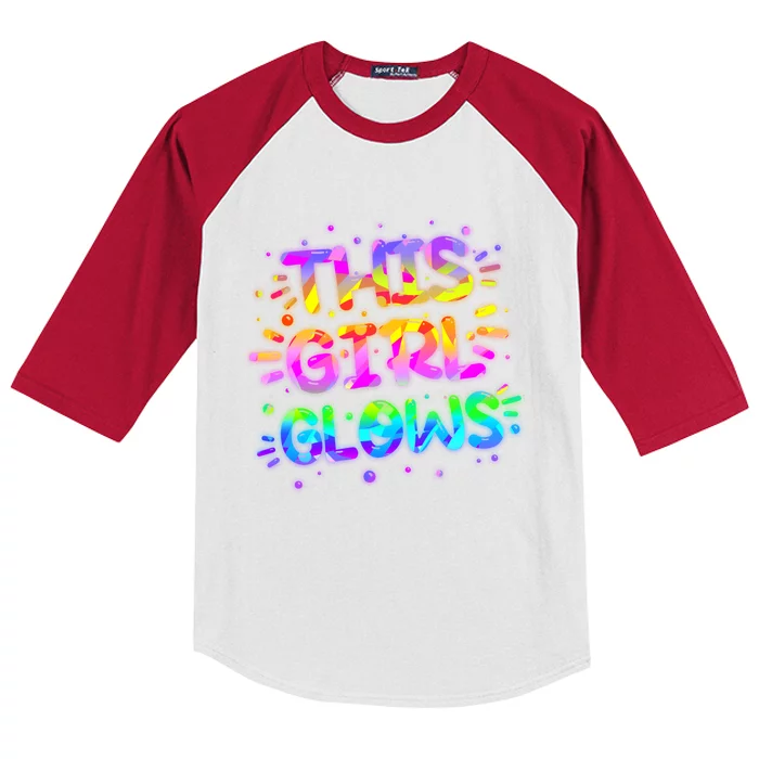 Cute Neon This Girl Glows Kids Colorblock Raglan Jersey