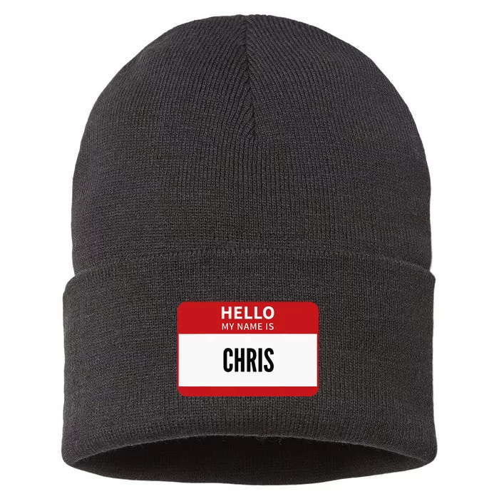 Chris Name Tag Hello My Name Is Chris Sustainable Knit Beanie