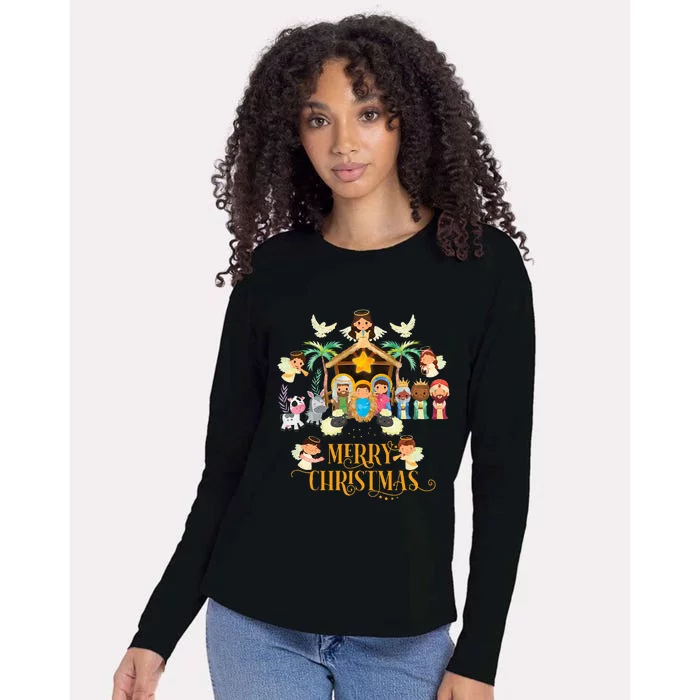 Christmas Nativity True Story Nativity Scene Gifts Womens Cotton Relaxed Long Sleeve T-Shirt