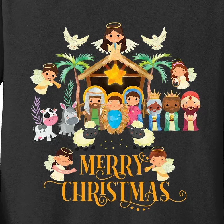 Christmas Nativity True Story Nativity Scene Gifts Kids Long Sleeve Shirt