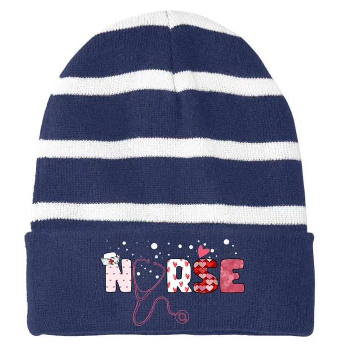 Cute Nurse Valentines Day Gift Striped Beanie with Solid Band