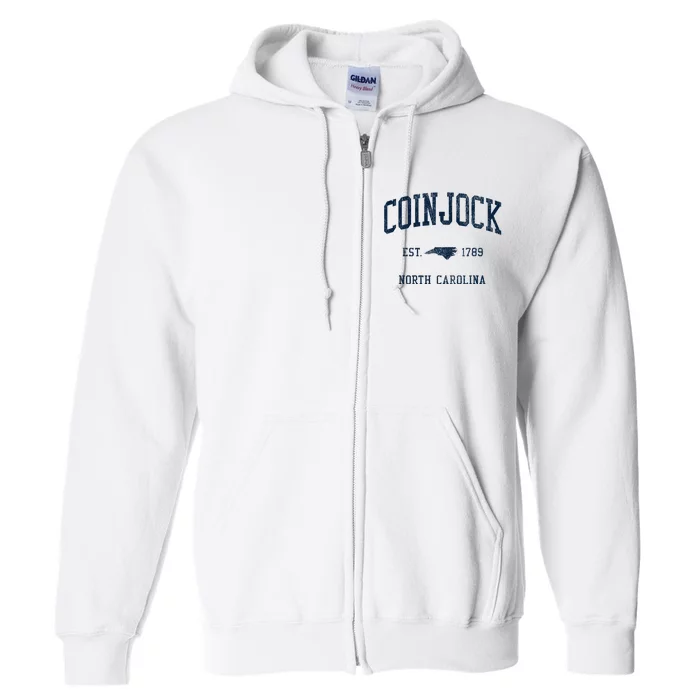 Coinjock Nc Vintage Athletic Sports Full Zip Hoodie