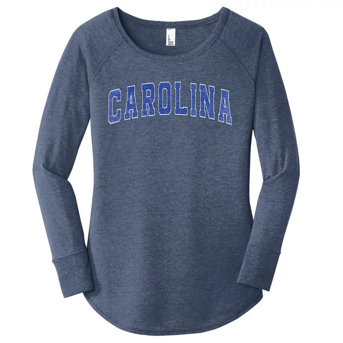 Carolina Nc Vintage Sports Blue Retro Varsity Text Women's Perfect Tri Tunic Long Sleeve Shirt