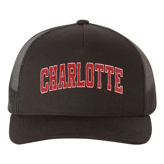 Charlotte Nc Vintage Sports Red Retro Varsity Text Yupoong Adult 5-Panel Trucker Hat