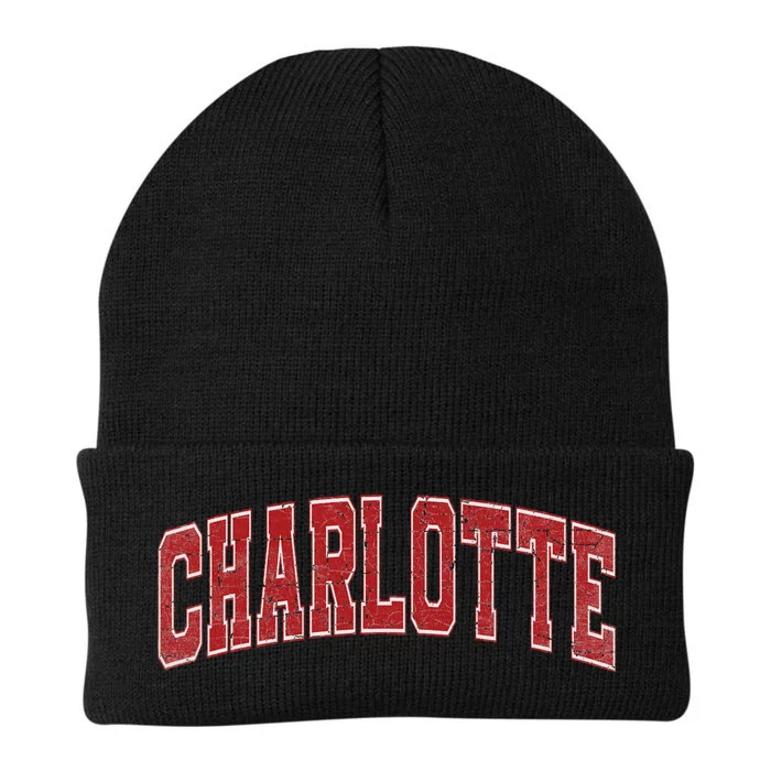 Charlotte Nc Vintage Sports Red Retro Varsity Text Knit Cap Winter Beanie