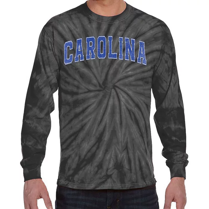 Carolina Nc Vintage Sports Blue Retro Varsity Text Tie-Dye Long Sleeve Shirt