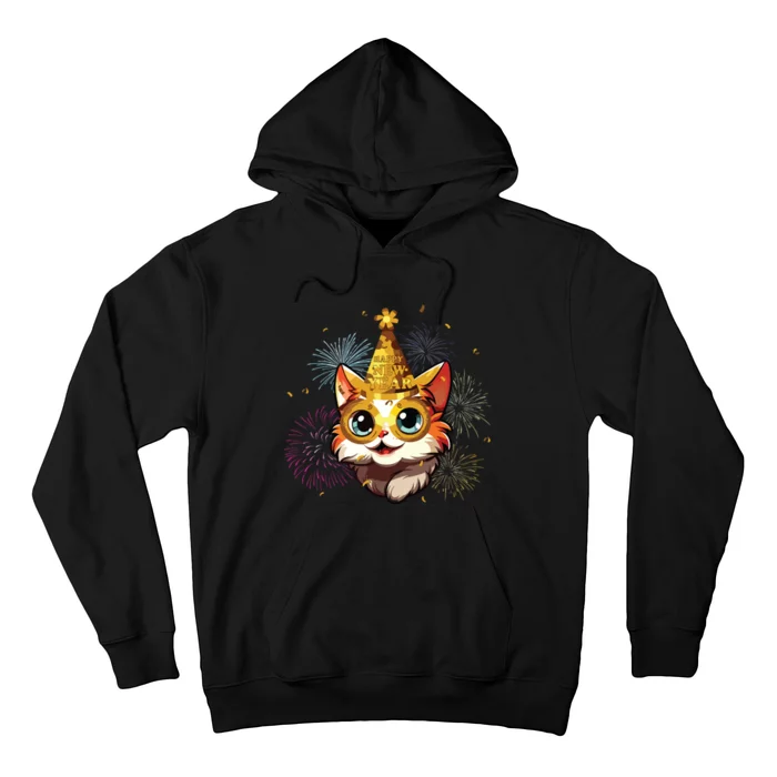 Cat New Years Eve Party Happy New Year 2024 Fireworks Hoodie