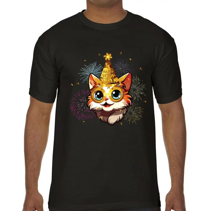 Cat New Years Eve Party Happy New Year 2024 Fireworks Comfort Colors T-Shirt