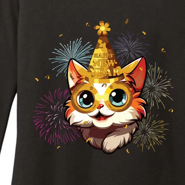 Cat New Years Eve Party Happy New Year 2024 Fireworks Womens CVC Long Sleeve Shirt