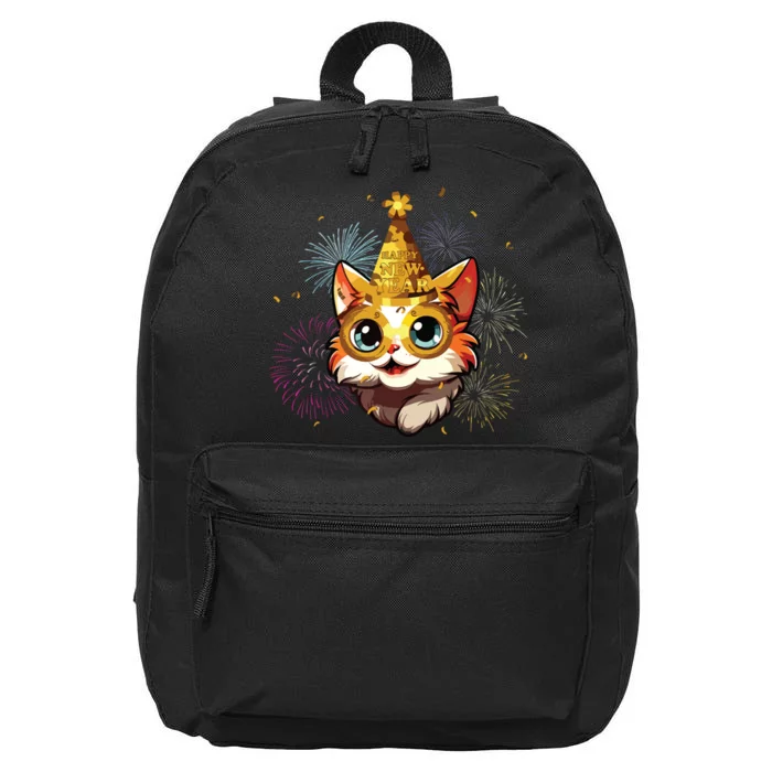 Cat New Years Eve Party Happy New Year 2024 Fireworks 16 in Basic Backpack