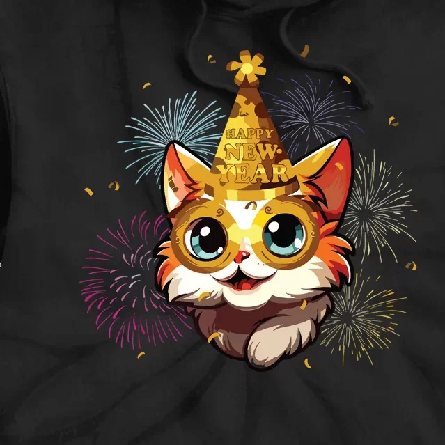 Cat New Years Eve Party Happy New Year 2024 Fireworks Tie Dye Hoodie