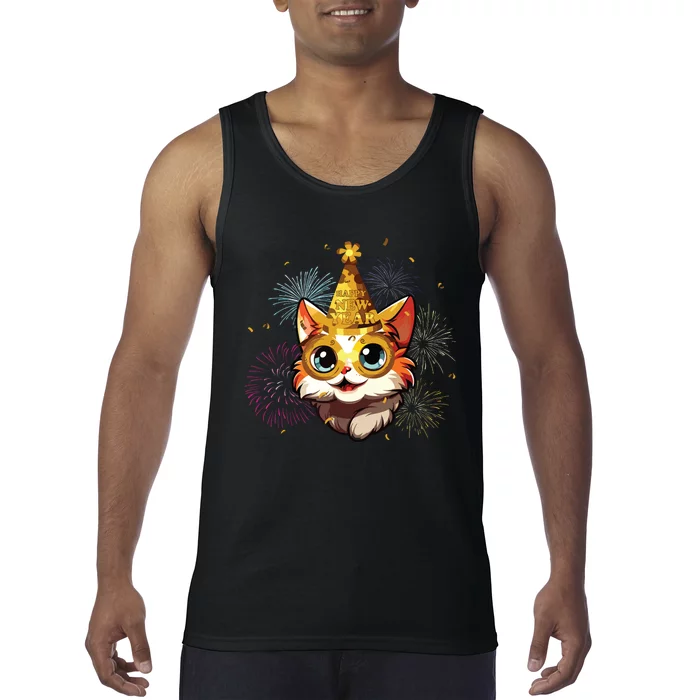 Cat New Years Eve Party Happy New Year 2024 Fireworks Tank Top