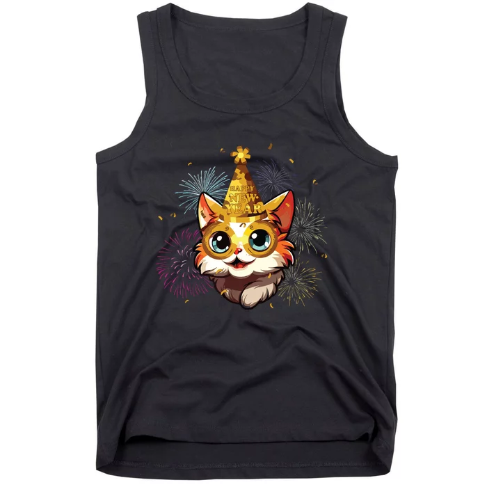 Cat New Years Eve Party Happy New Year 2024 Fireworks Tank Top