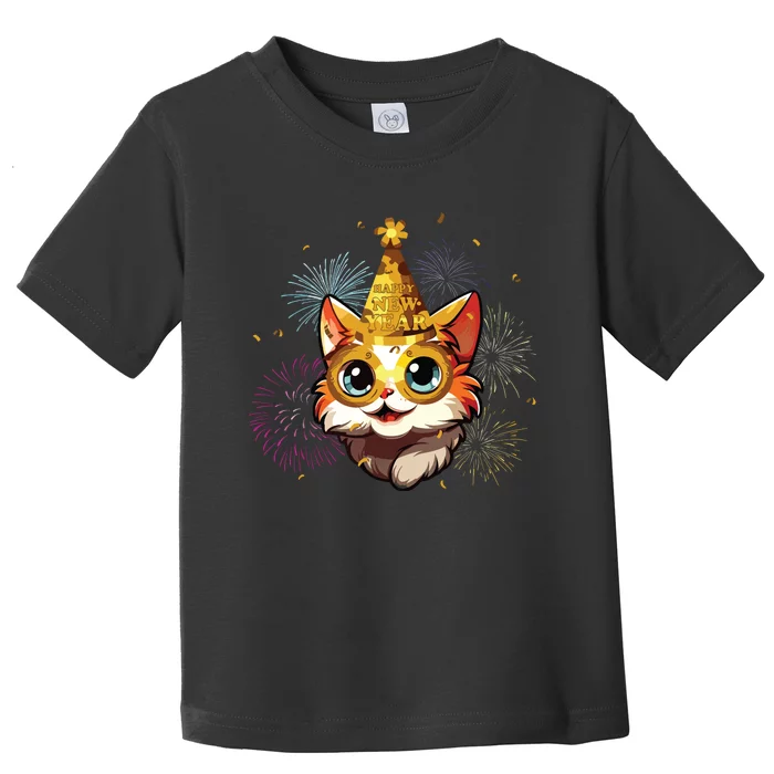 Cat New Years Eve Party Happy New Year 2024 Fireworks Toddler T-Shirt