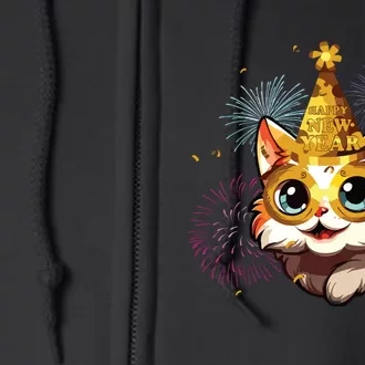 Cat New Years Eve Party Happy New Year 2024 Fireworks Full Zip Hoodie