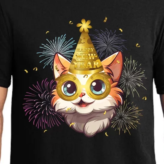 Cat New YearS Eve Party Happy New Year 2024 Fireworks Pajama Set