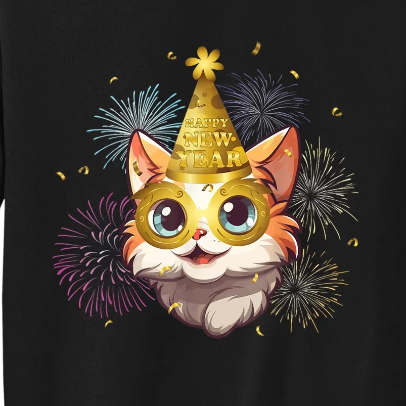 Cat New YearS Eve Party Happy New Year 2024 Fireworks Tall Sweatshirt