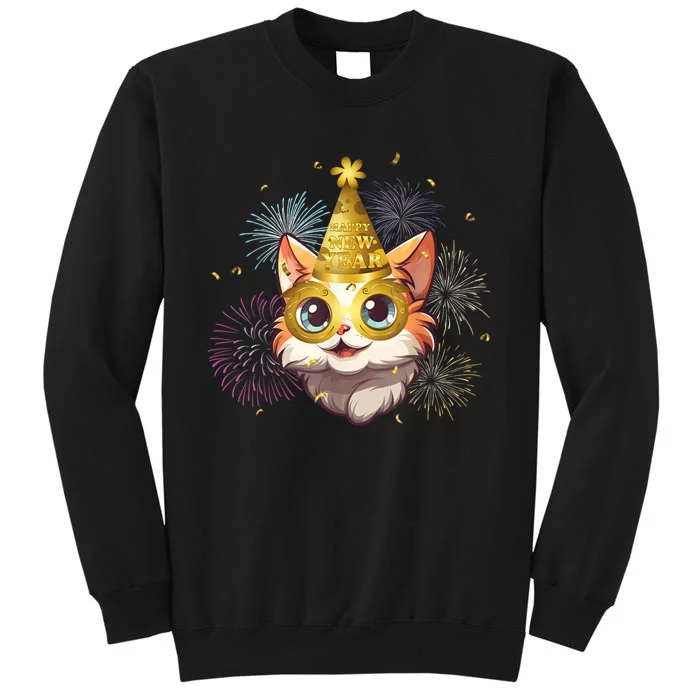 Cat New YearS Eve Party Happy New Year 2024 Fireworks Tall Sweatshirt