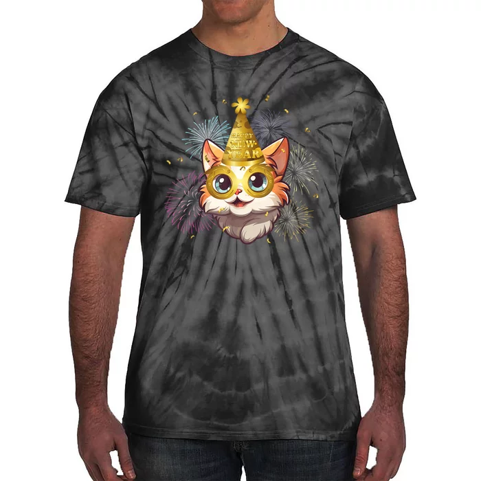 Cat New YearS Eve Party Happy New Year 2024 Fireworks Tie-Dye T-Shirt