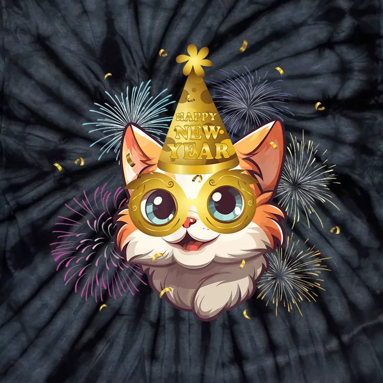 Cat New YearS Eve Party Happy New Year 2024 Fireworks Tie-Dye T-Shirt