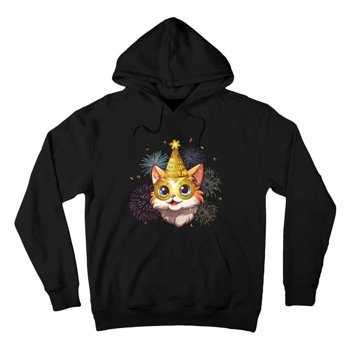 Cat New YearS Eve Party Happy New Year 2024 Fireworks Tall Hoodie