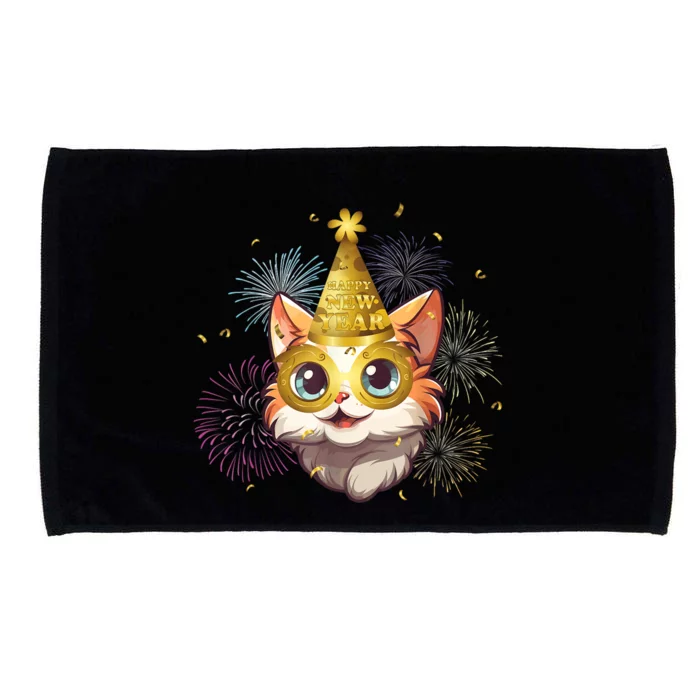 Cat New YearS Eve Party Happy New Year 2024 Fireworks Microfiber Hand Towel