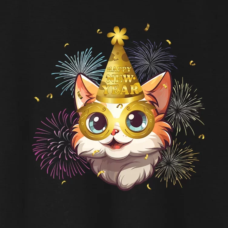 Cat New YearS Eve Party Happy New Year 2024 Fireworks Women's Crop Top Tee