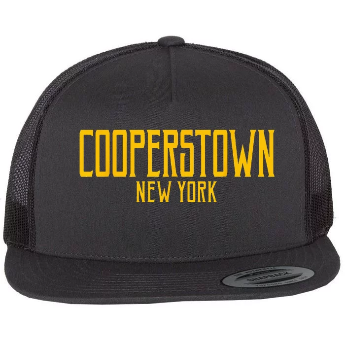 Cooperstown New York Vintage Text Amber Print Flat Bill Trucker Hat