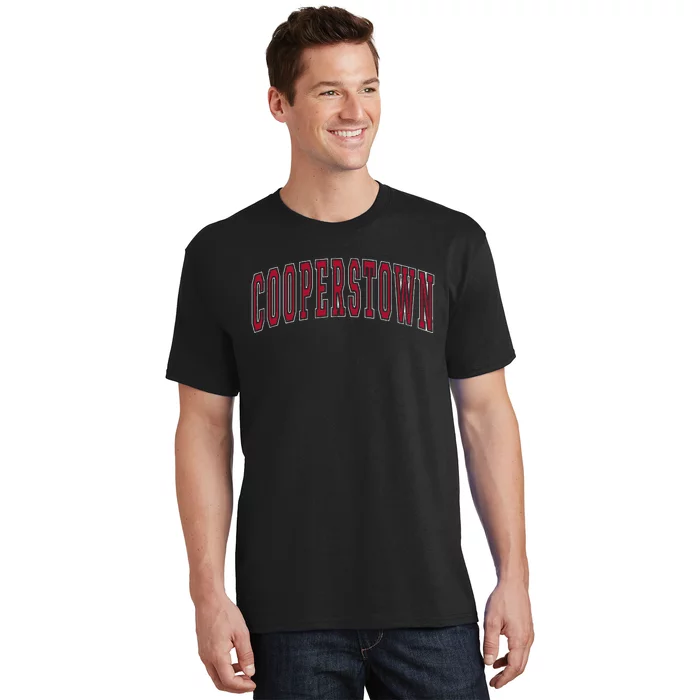 Cooperstown New York Souvenir College Style Red Text T-Shirt