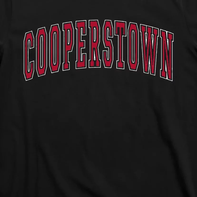 Cooperstown New York Souvenir College Style Red Text T-Shirt