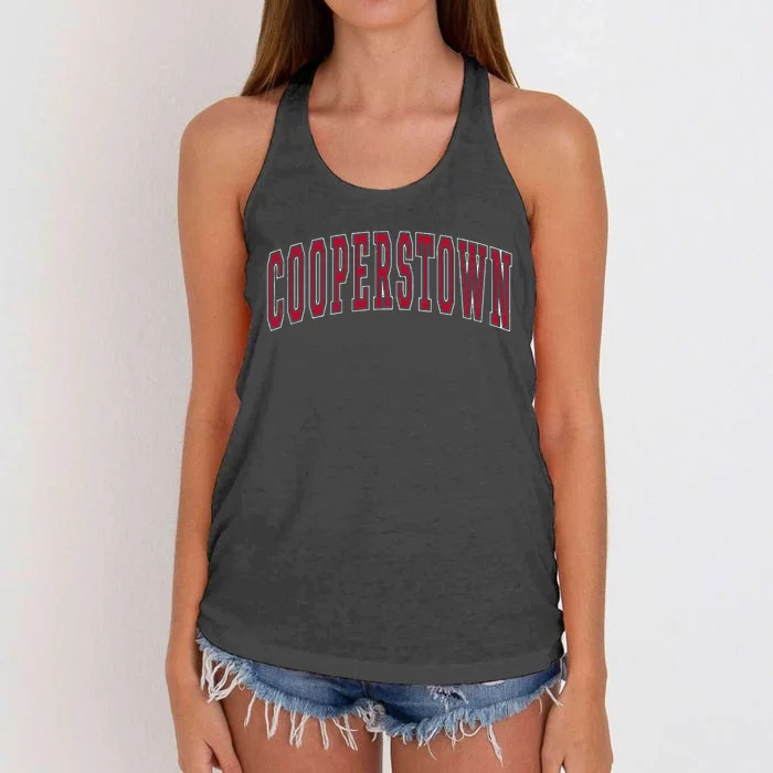 Cooperstown New York Souvenir College Style Red Text Women's Knotted Racerback Tank