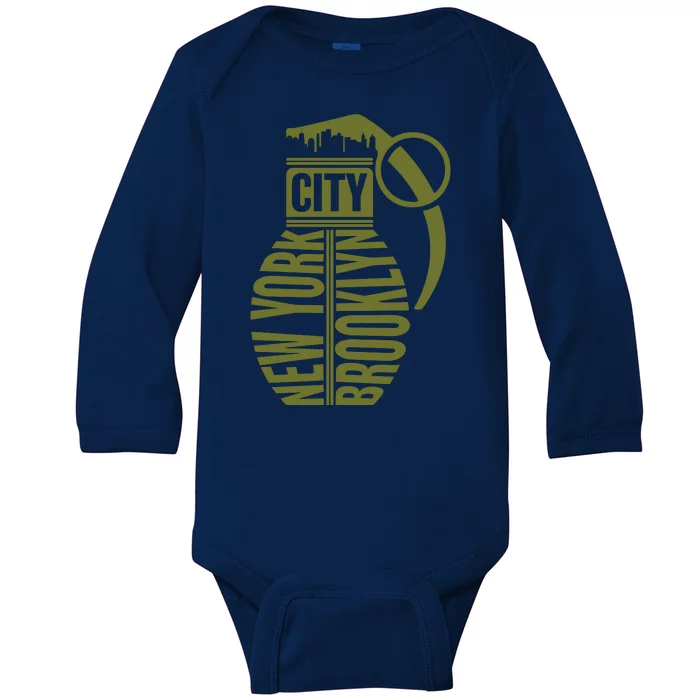 Cool New York City Brooklyn Grenade Design Baby Long Sleeve Bodysuit