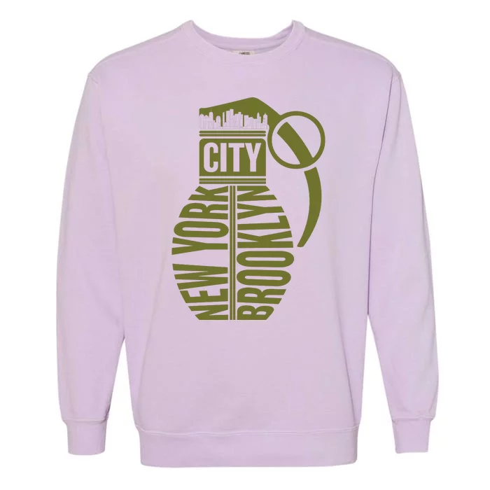 Cool New York City Brooklyn Grenade Design Garment-Dyed Sweatshirt