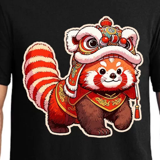 Chinese New Year Red Panda Lion Dance Lunar New Year 2024 Pajama Set