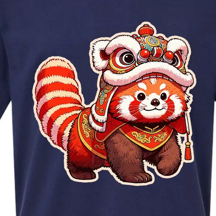 Chinese New Year Red Panda Lion Dance Lunar New Year 2024 Sueded Cloud Jersey T-Shirt