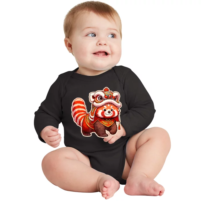 Chinese New Year Red Panda Lion Dance Lunar New Year 2024 Baby Long Sleeve Bodysuit