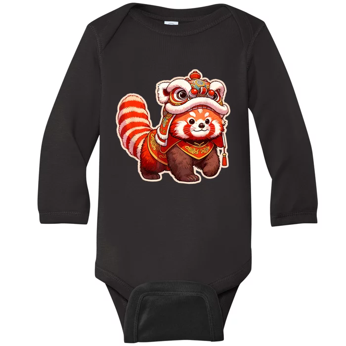 Chinese New Year Red Panda Lion Dance Lunar New Year 2024 Baby Long Sleeve Bodysuit