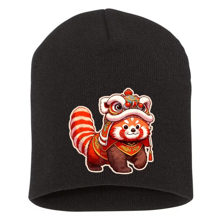 Chinese New Year Red Panda Lion Dance Lunar New Year 2024 Short Acrylic Beanie