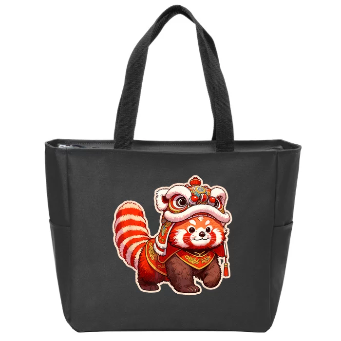 Chinese New Year Red Panda Lion Dance Lunar New Year 2024 Zip Tote Bag