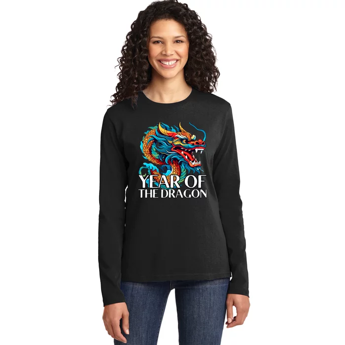 Chinese New Year Zodiac Year Of The Wood Dragon 2024 Ladies Long Sleeve Shirt