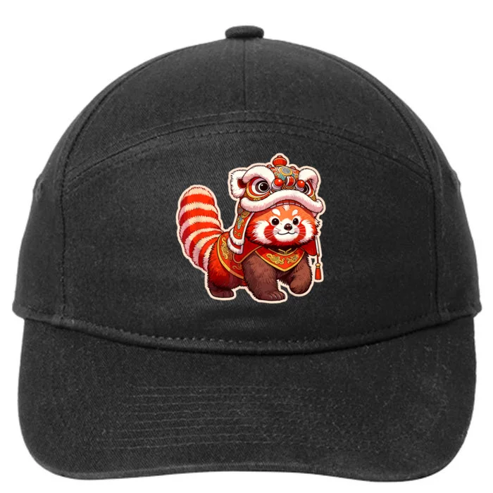 Chinese New Year Red Panda Lion Dance Lunar New Year 2024 7-Panel Snapback Hat