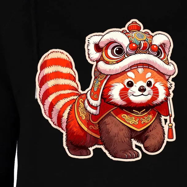 Chinese New Year Red Panda Lion Dance Lunar New Year 2024 Womens Funnel Neck Pullover Hood