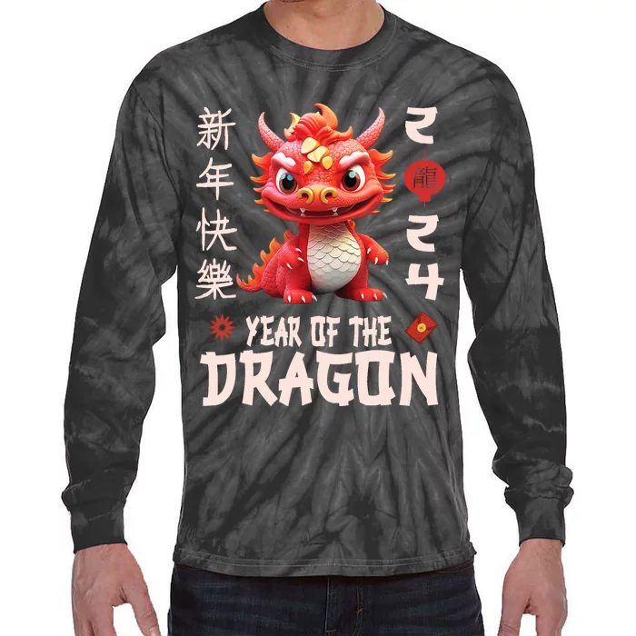 Chinese New Year 2024 For Dragon Happy New Year Tie-Dye Long Sleeve Shirt