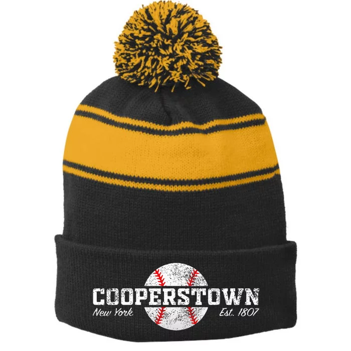 Cooperstown New York Stripe Pom Pom Beanie