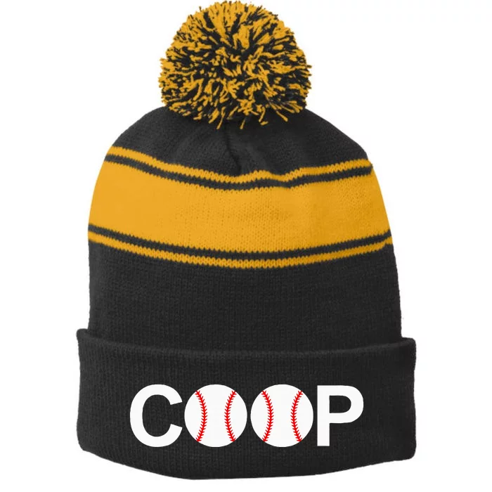 Cooperstown New York Coop Baseball Ny Athletic Stripe Pom Pom Beanie